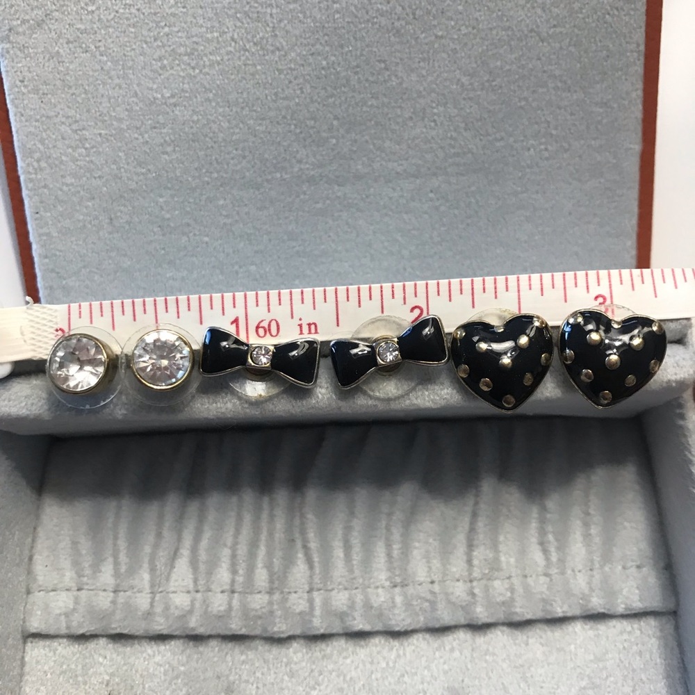 Earrings - set of 3 black and crystal earrings